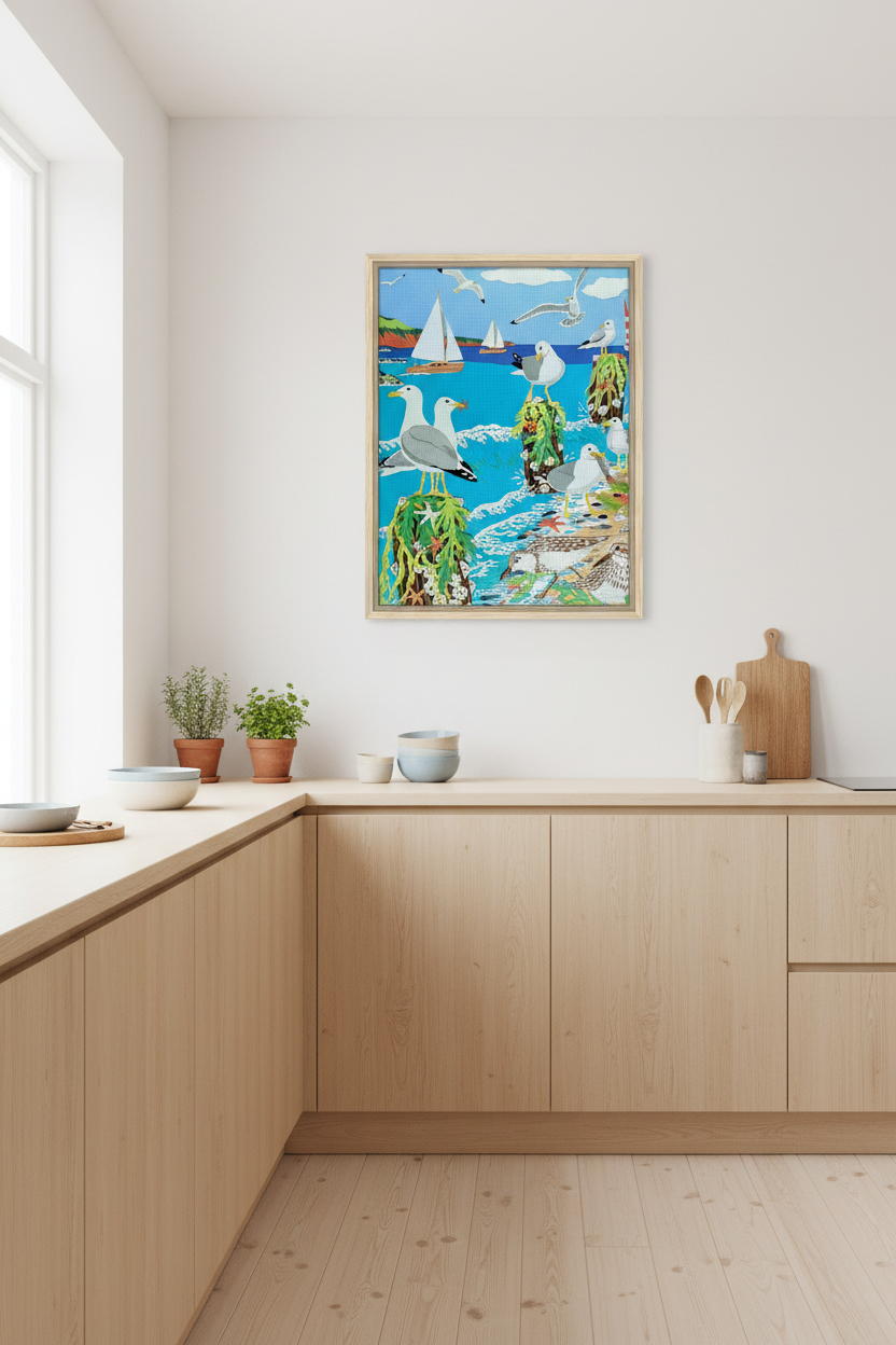 Gathering of Gulls Framed Canvas