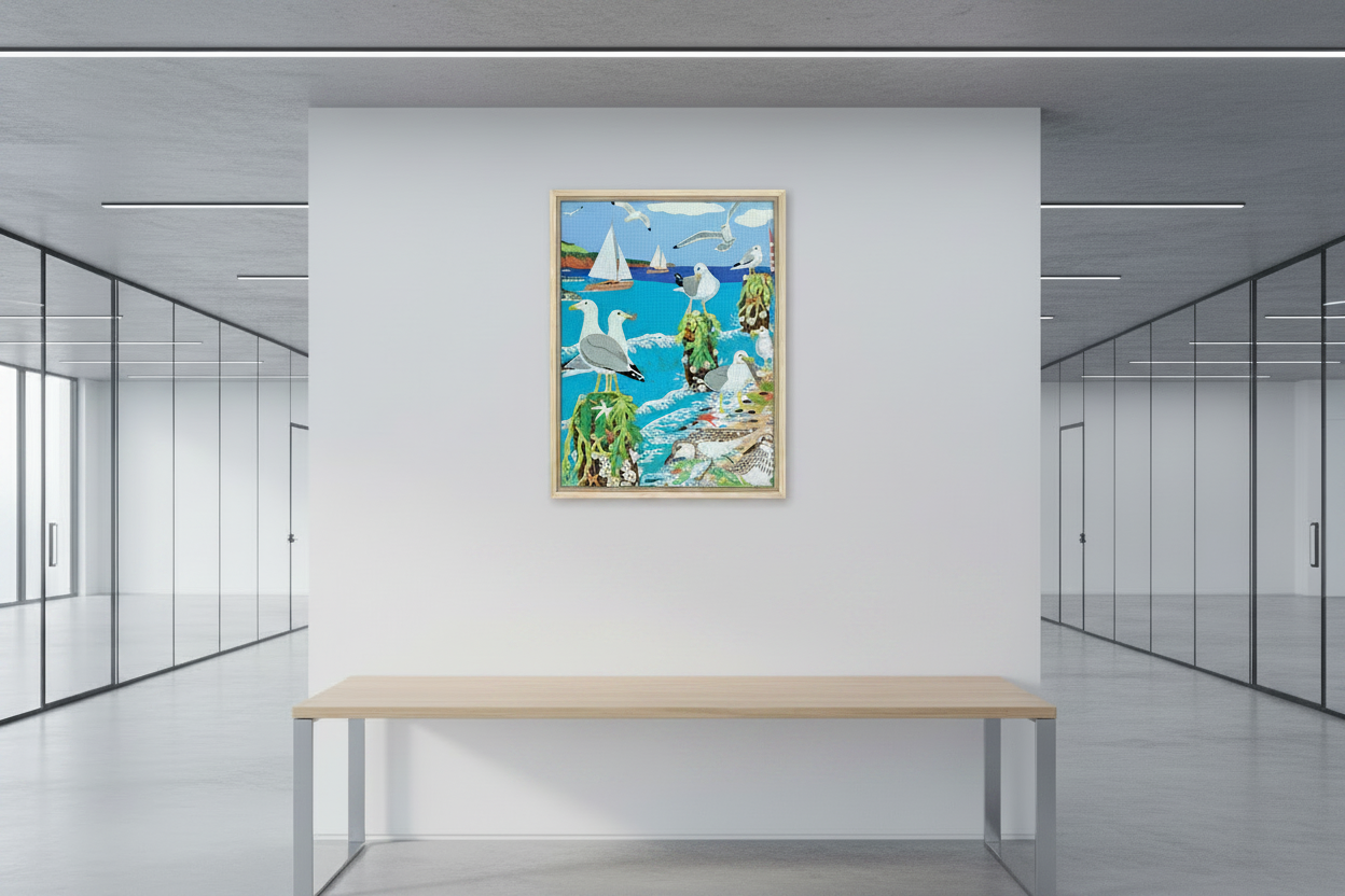 Gathering of Gulls Framed Canvas