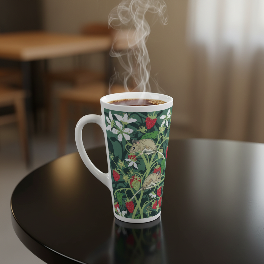 Wood Mice With Raspberries White Latte 17oz Ceramic Mug