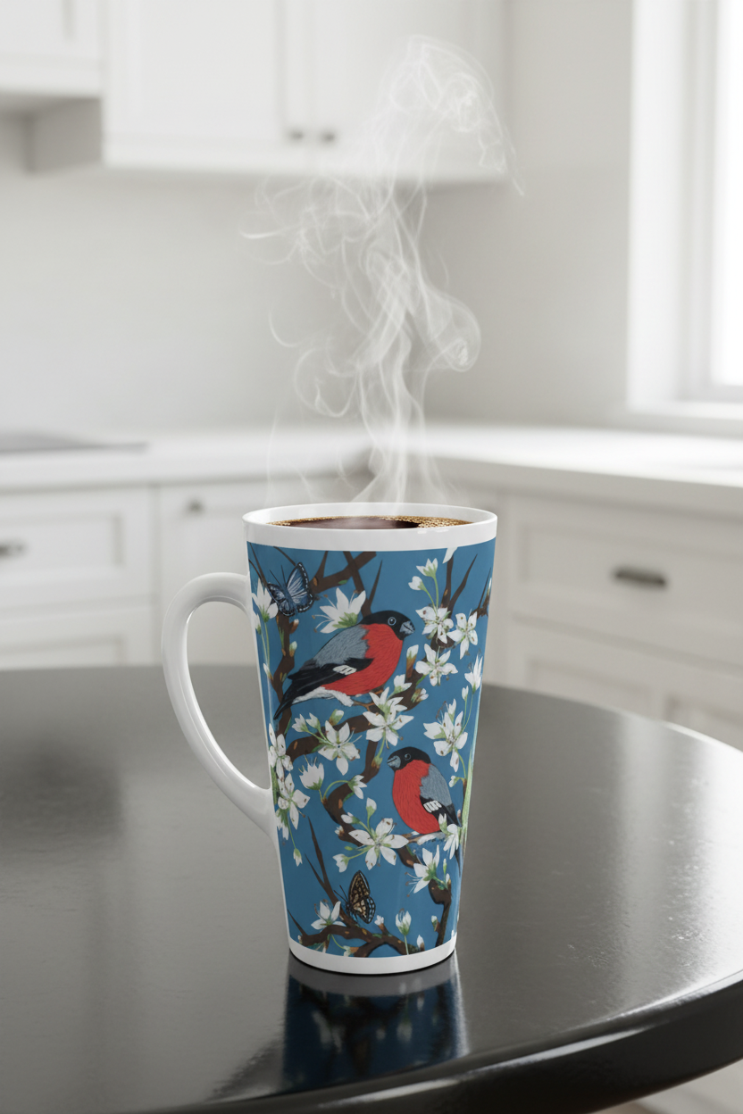 Bullfinches on Magnolia White Latte 17oz Ceramic Mug