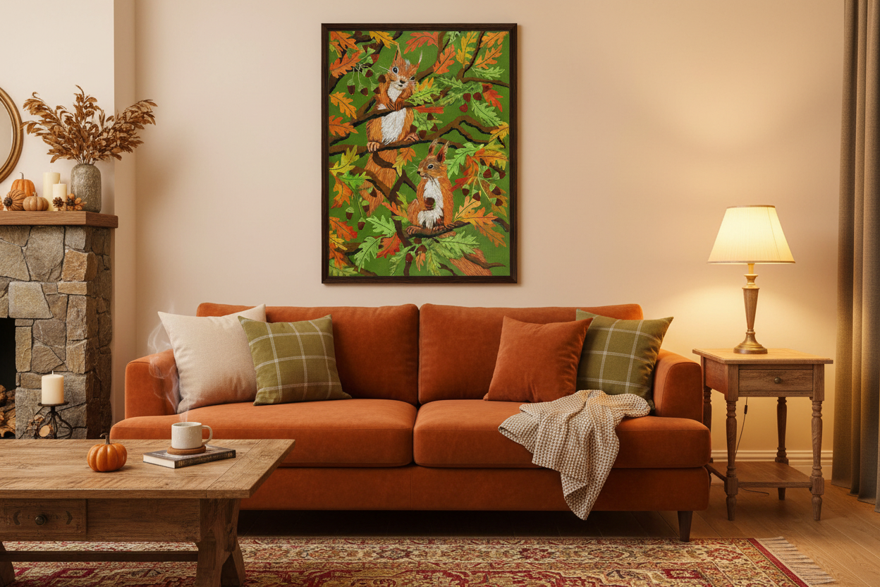 Autumn Squirrels Framed Canvas