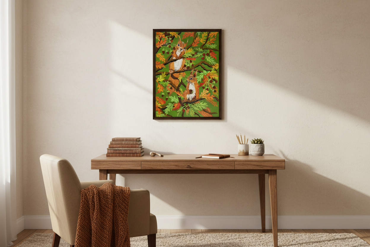 Autumn Squirrels Framed Canvas