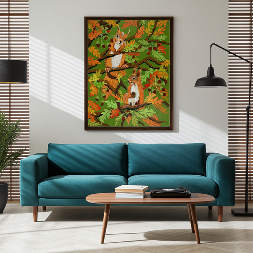 Autumn Squirrels Framed Canvas