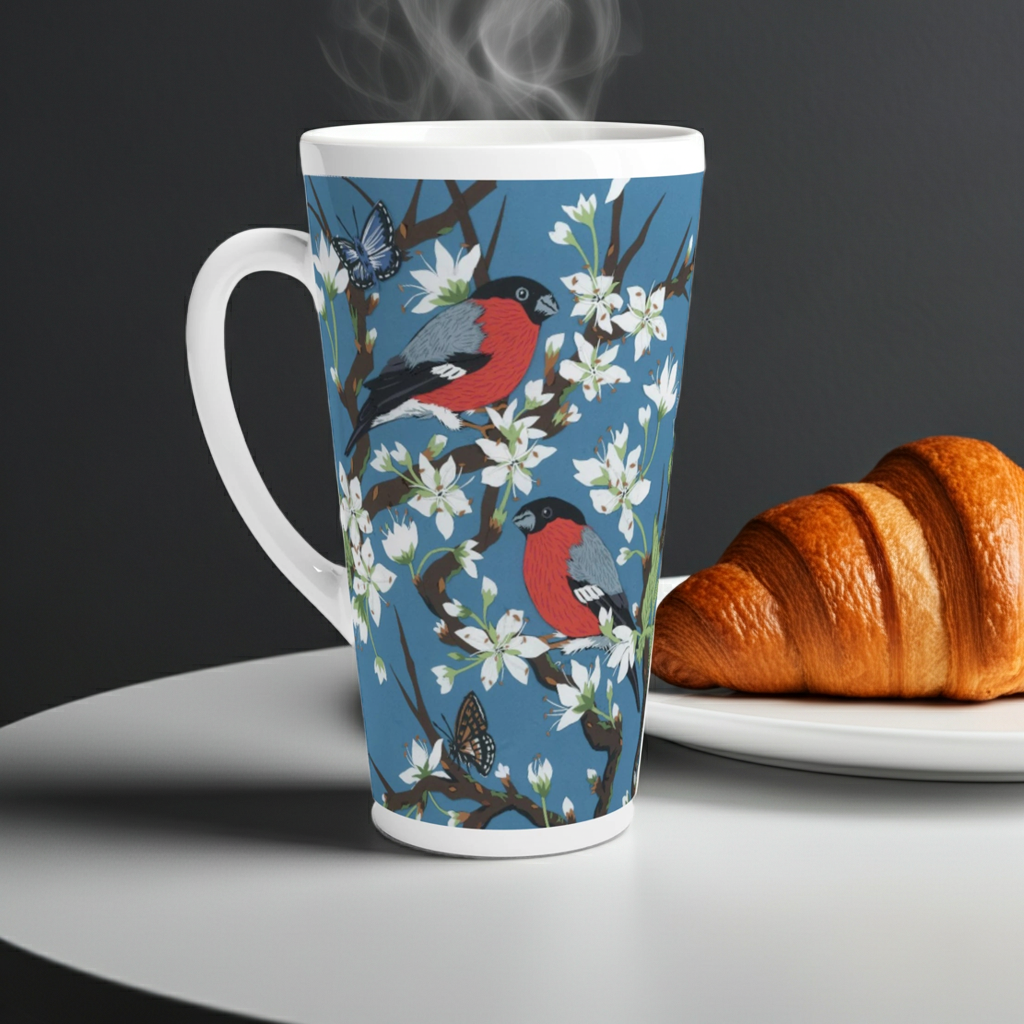 Bullfinches on Magnolia White Latte 17oz Ceramic Mug