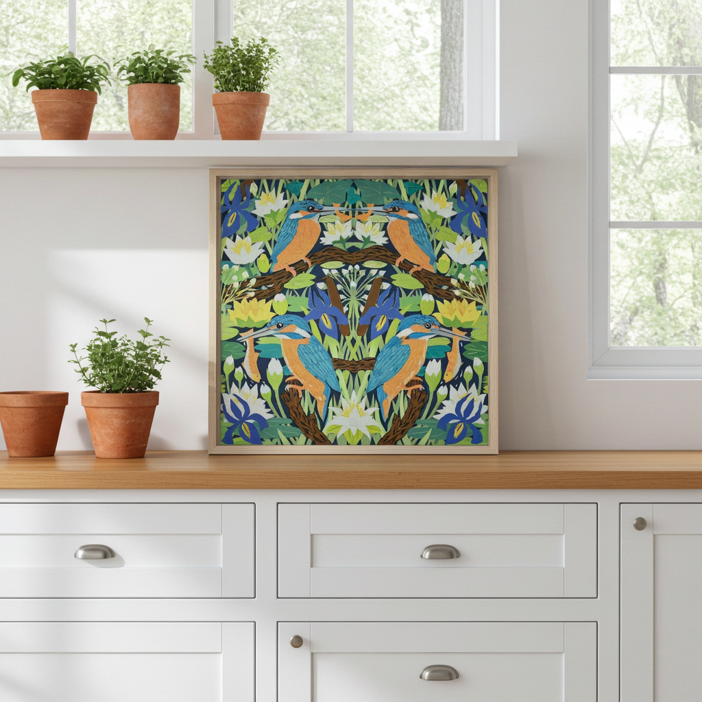 Kingfishers Perching Framed Canvas 60x60 cm / 24x24″