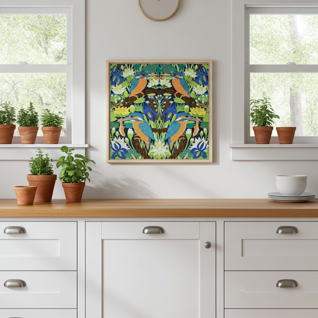 Kingfishers Perching Framed Canvas 60x60 cm / 24x24″