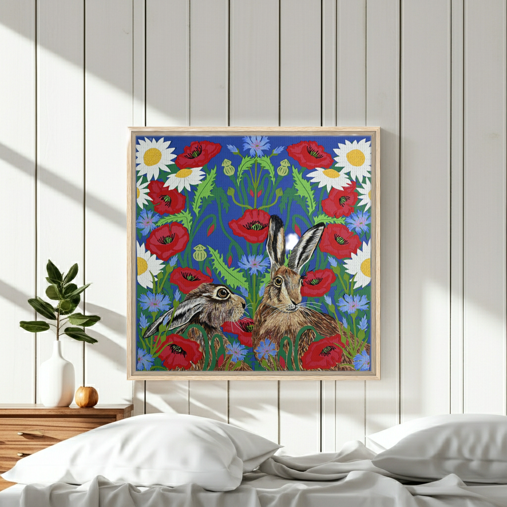 Summer Hares Framed Canvas 60x60 cm / 24x24″