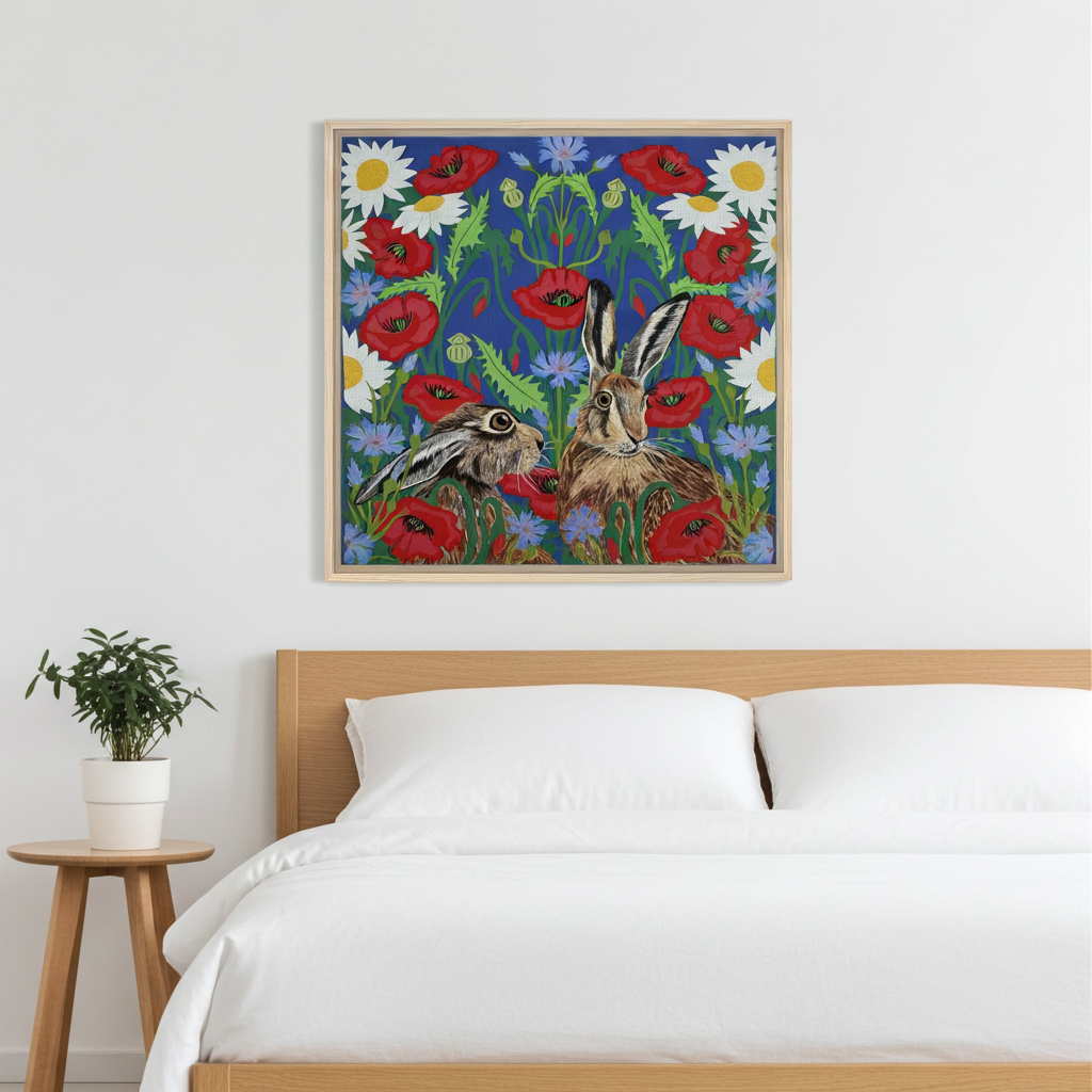 Summer Hares Framed Canvas 60x60 cm / 24x24″