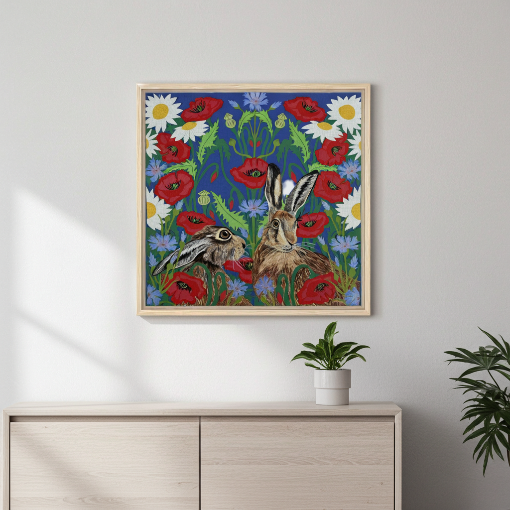 Summer Hares Framed Canvas 60x60 cm / 24x24″