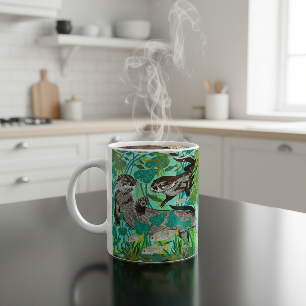 Deep Diving Otters White 11oz Ceramic Mug